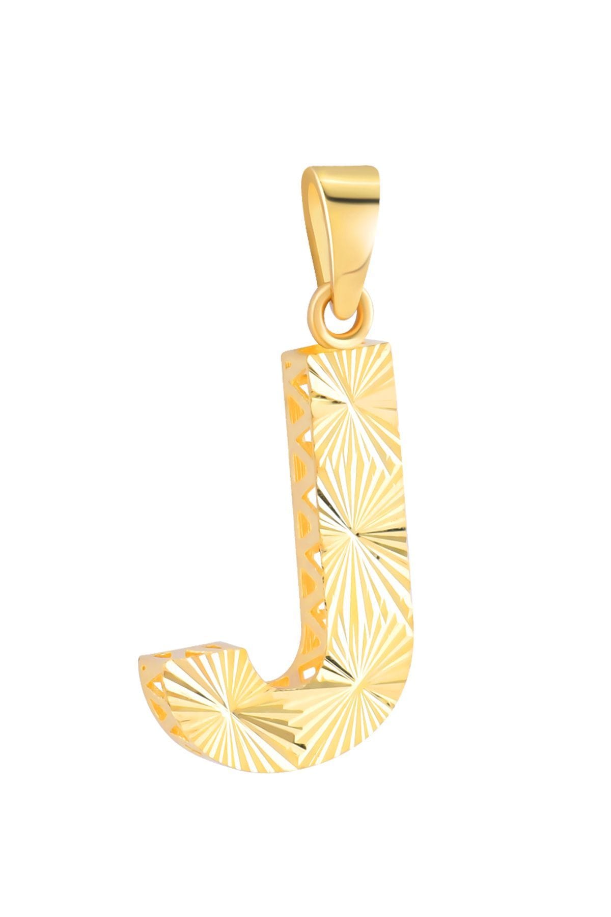 14 Ayar Altın J Harfi Kalemli Kolye Ucu